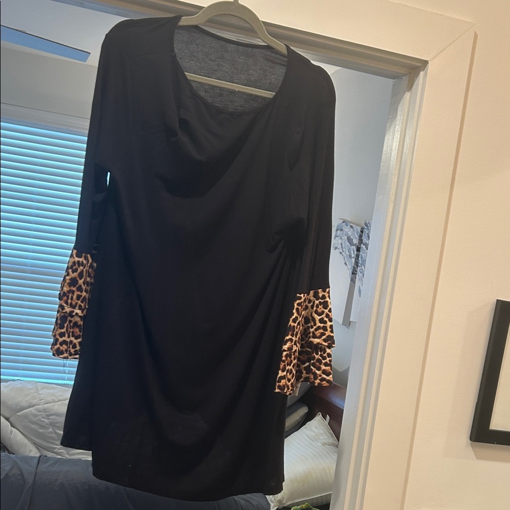 Beeson River Black Tunic with Leopard Print Accents